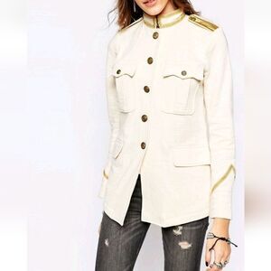 NEW Ralph Lauren Denim & Supply French Terry Military Jacket in Cream/Gold Med